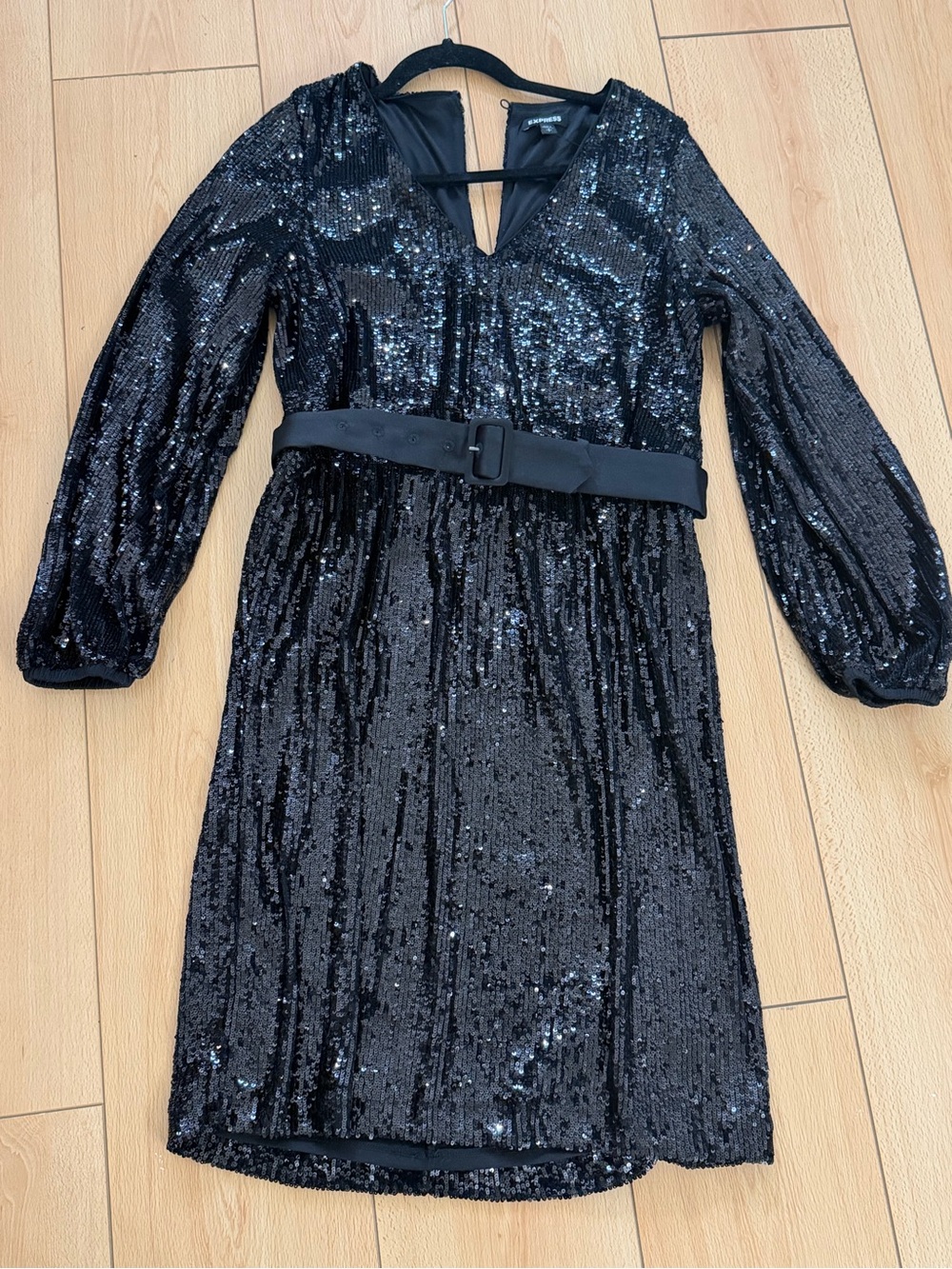 Women’s Black Sequin Belted Party Dress